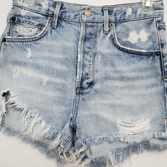 AGOLDE Jaden High Rise Button Fly Cut Off Distressed Denim Shorts Size 25 - Picture 4 of 14